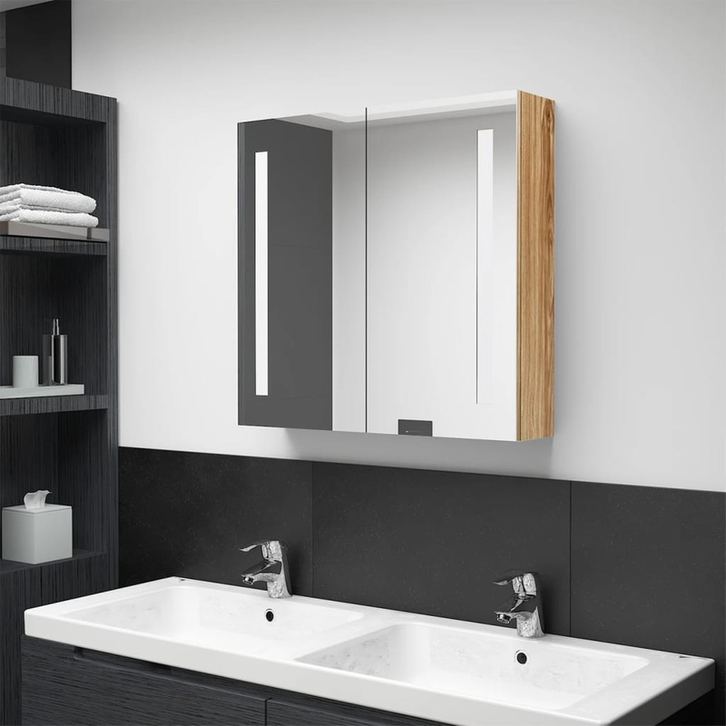 Armoire de salle de bain  miroir LED Chne 62x14x60 cm