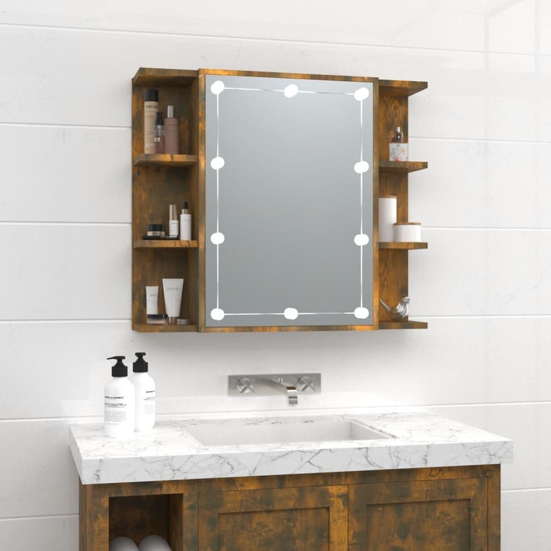Armoire  miroir avec LED Chne fum 70x16,5x60 cm