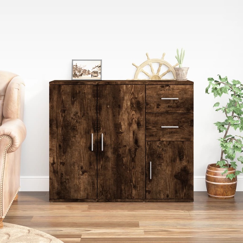 Buffet Chne fum 91x29,5x75 cm Bois d'ingnierie