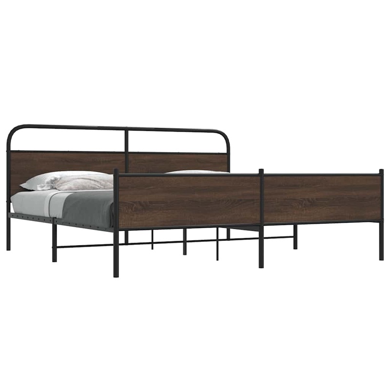 Cadre de lit en mtal sans matelas chne marron 200x200 cm