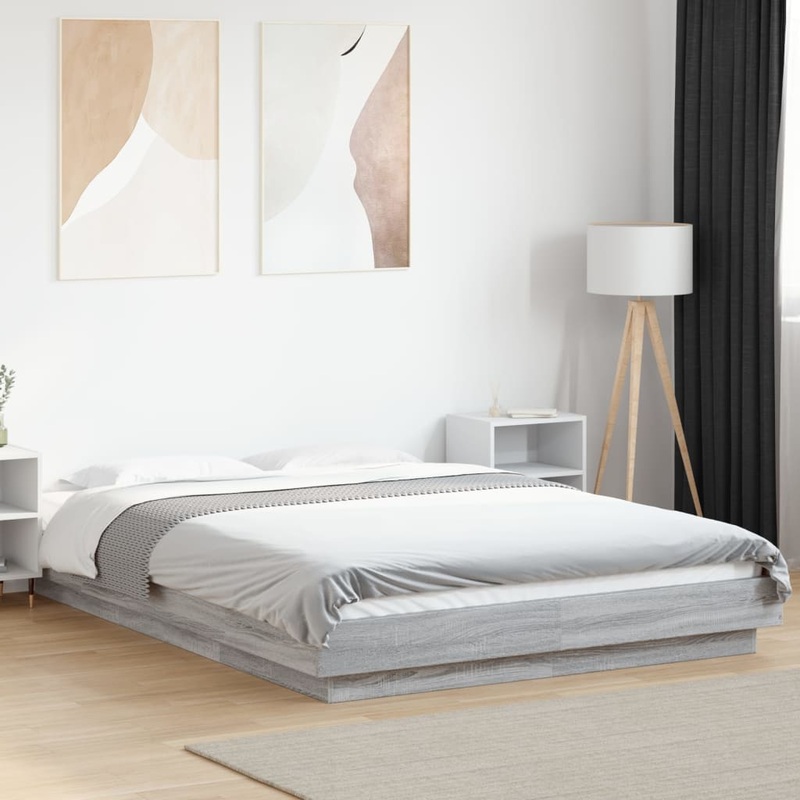 Cadre de lit et lumires LED sans matelas sonoma gris 120x200cm