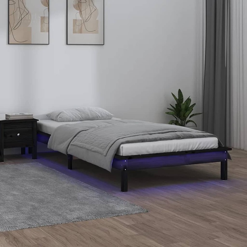 Cadre de lit  LED sans matelas noir 90x190 cm bois massif