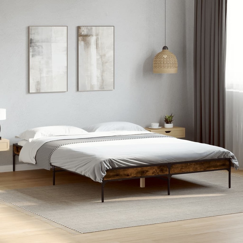 Cadre de lit sans matelas chne fum 150x200 cm