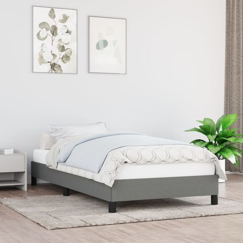 Cadre de lit sans matelas gris fonc 90x190 cm tissu