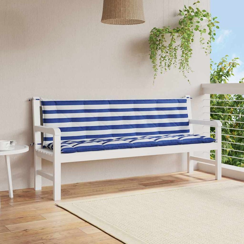 Coussins de banc de jardin lot de 2 rayures bleues/blanches