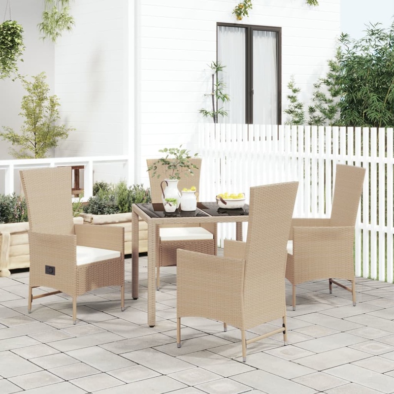 Ensemble  manger de jardin avec coussins 5pcs Beige poly rotin