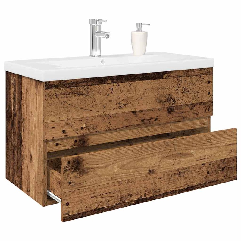 Meuble lavabo avec bassin et robinet intgrs vieux bois