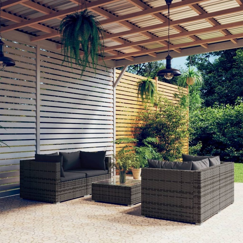 Salon de jardin 5 pcs avec coussins Rsine tresse Gris