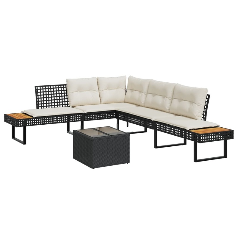 Salon de jardin avec coussins 2pcs noir rsine tresse et verre