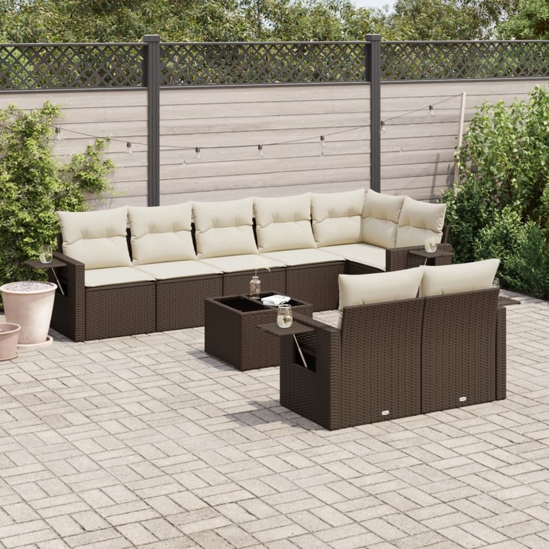 Salon de jardin avec coussins 9 pcs marron rsine tresse