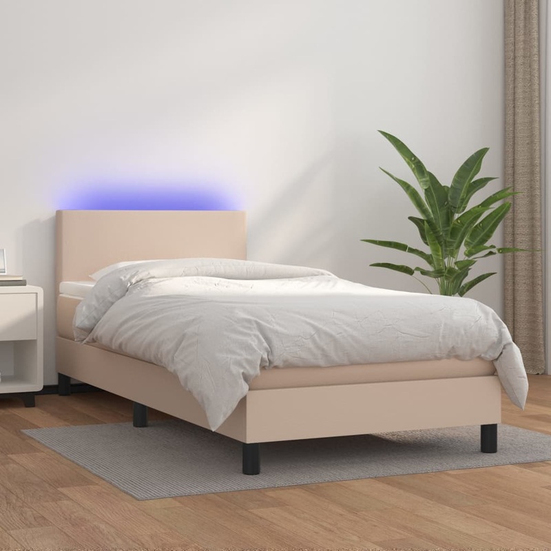 Sommier  lattes de lit avec matelas et LED Cappuccino 90x200cm