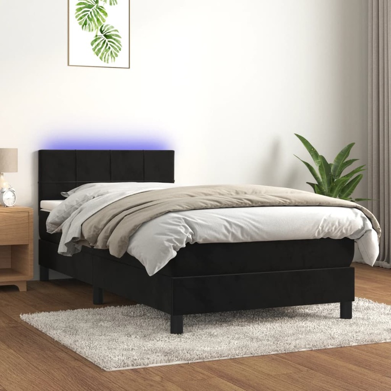Sommier  lattes de lit avec matelas et LED Noir 100x200 cm
