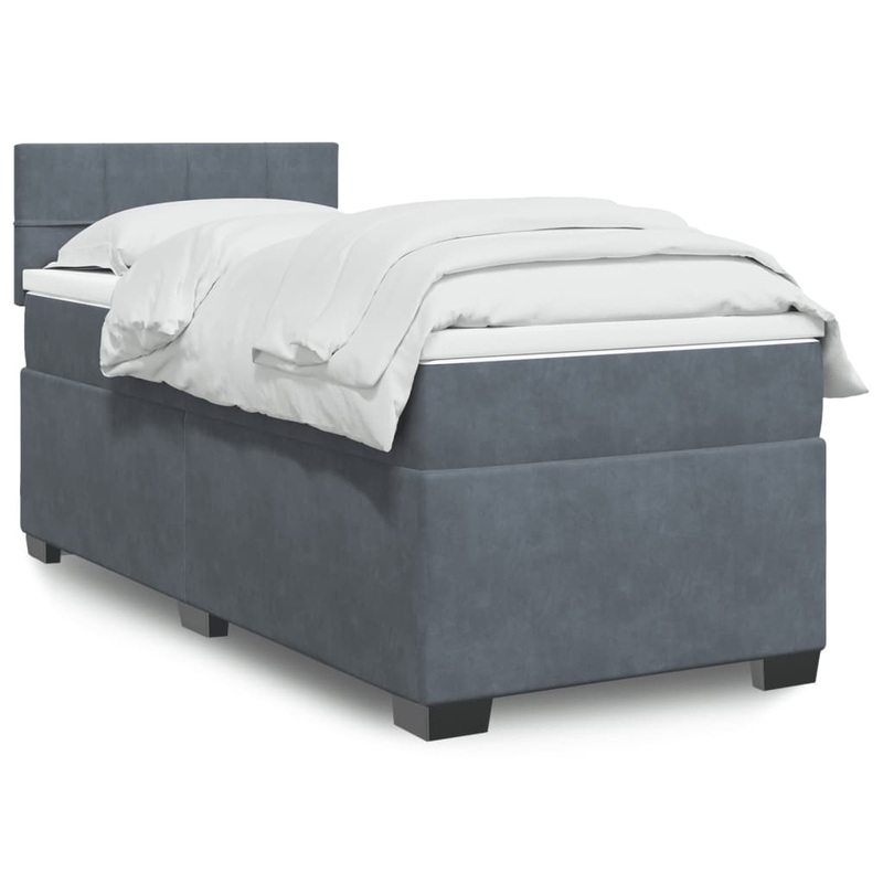 Sommier  lattes de lit avec matelas gris fonc simple velours