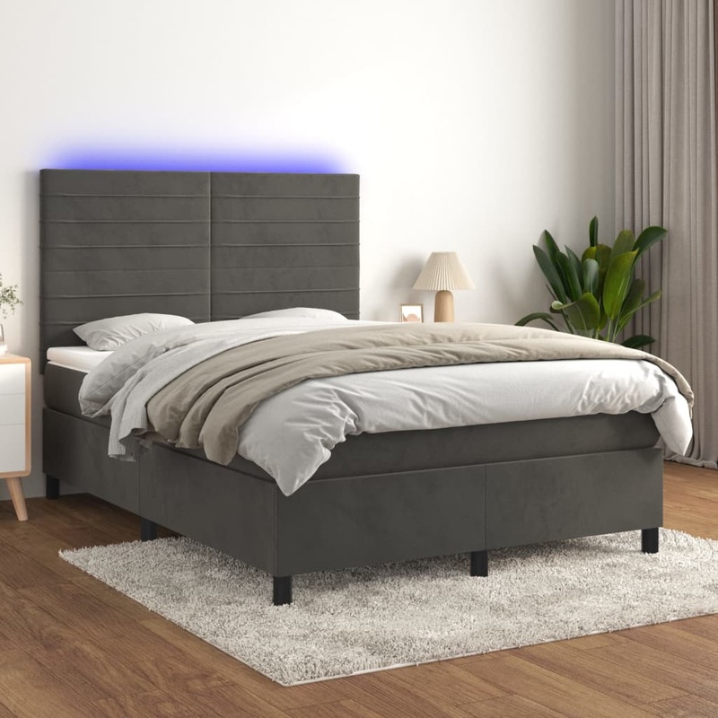 Sommier  lattes de lit avec matelas LED Gris fonc 140x190 cm