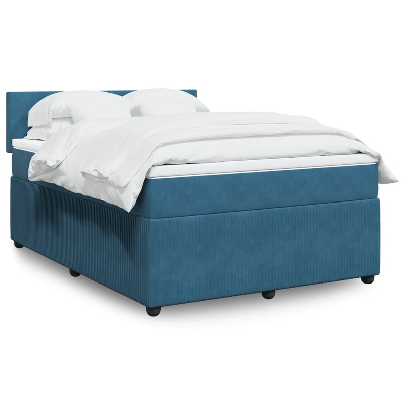 Sommier  lattes de lit et matelas bleu 140x190 cm velours