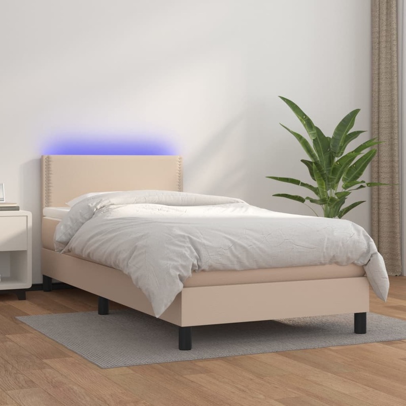 Sommier  lattes de lit matelas et LED Cappuccino 90x190cm
