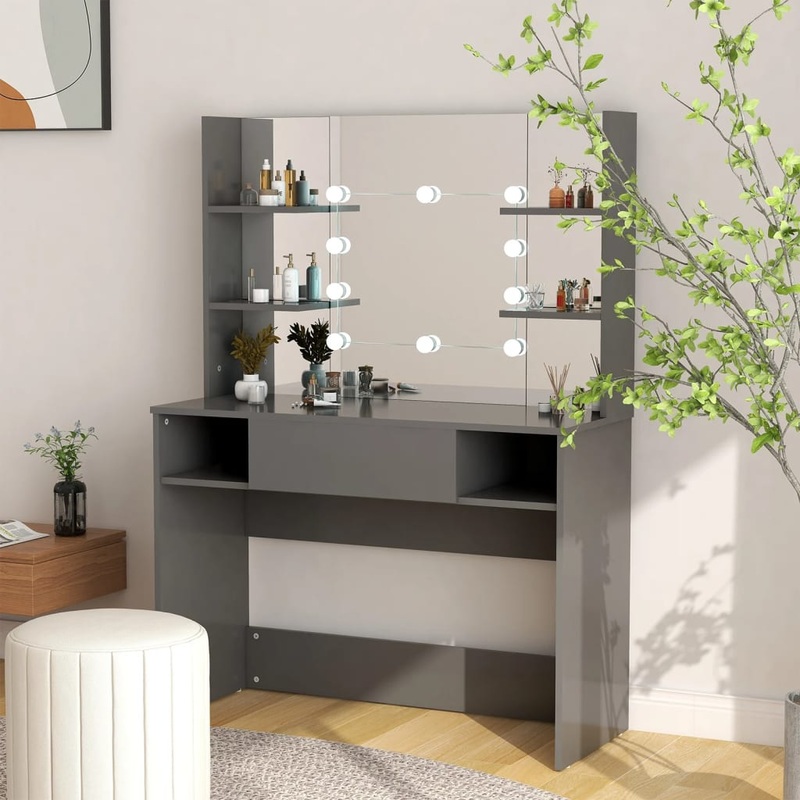 Table de maquillage avec clairage LED 100x40x135 cm MDF Gris