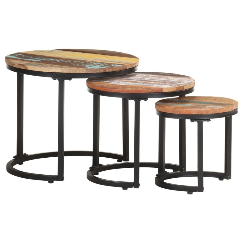 Tables d'appoint 3 pcs Bois de rcupration massif