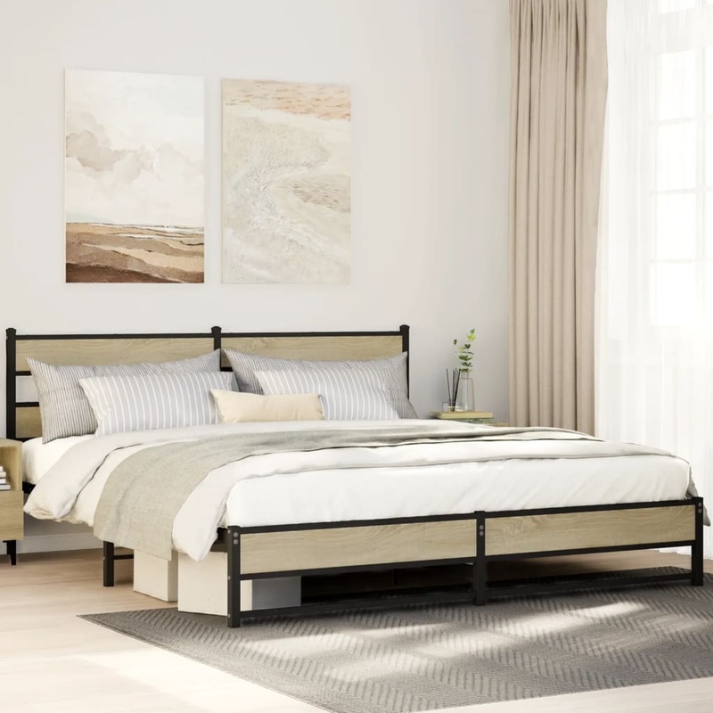 Cadre de lit en mtal sans matelas chne sonoma 193x203 cm