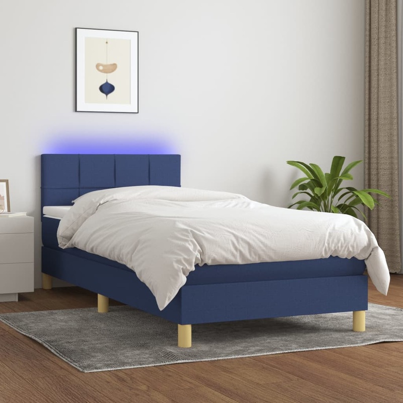Sommier  lattes de lit avec matelas et LED Bleu 80x200cm Tissu