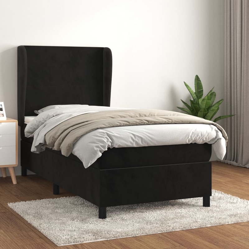 Sommier  lattes de lit avec matelas Noir 100x200 cm Velours