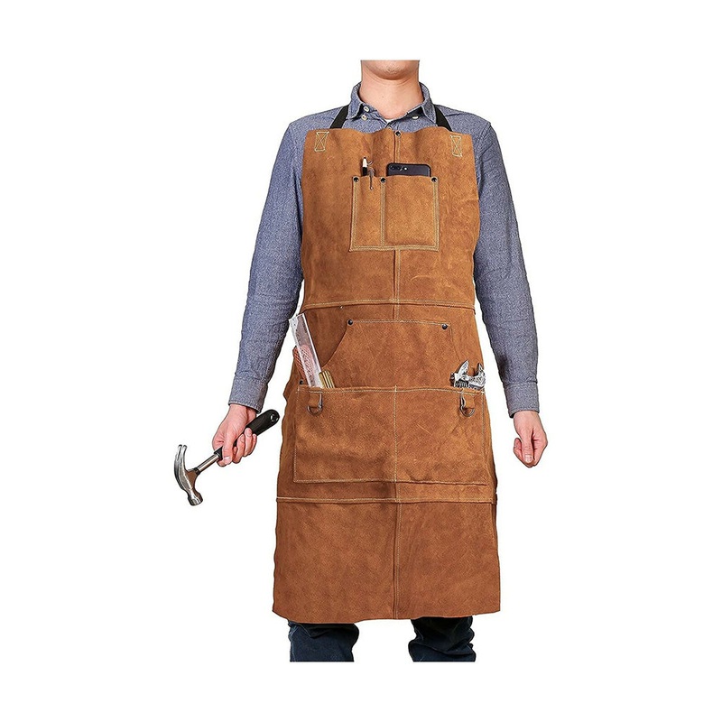 Adjustable Leather Heavy Duty Apron 6 Tool Pockets Heat & Flame Resistant
