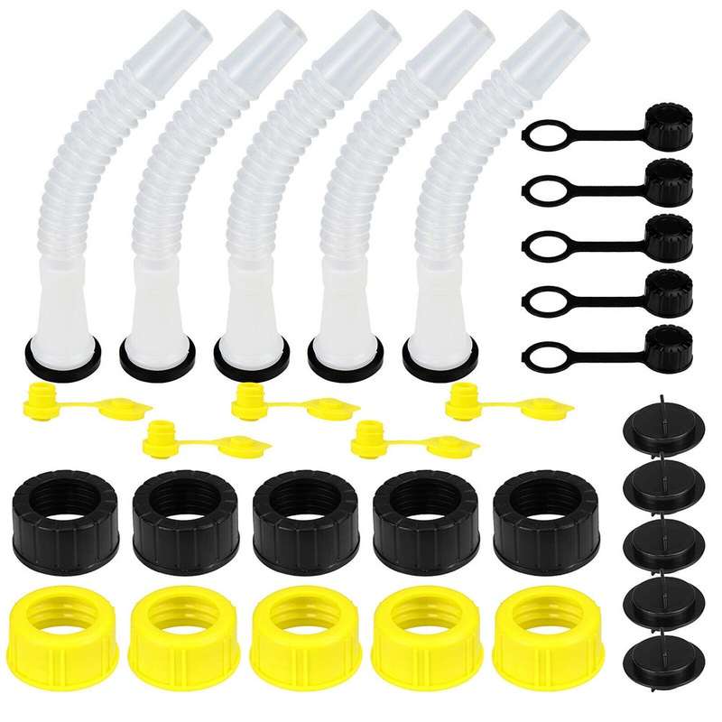Set of 5 Can Spouts with Caps & Gaskets Compatible w/ Most Plastic Gas Cans