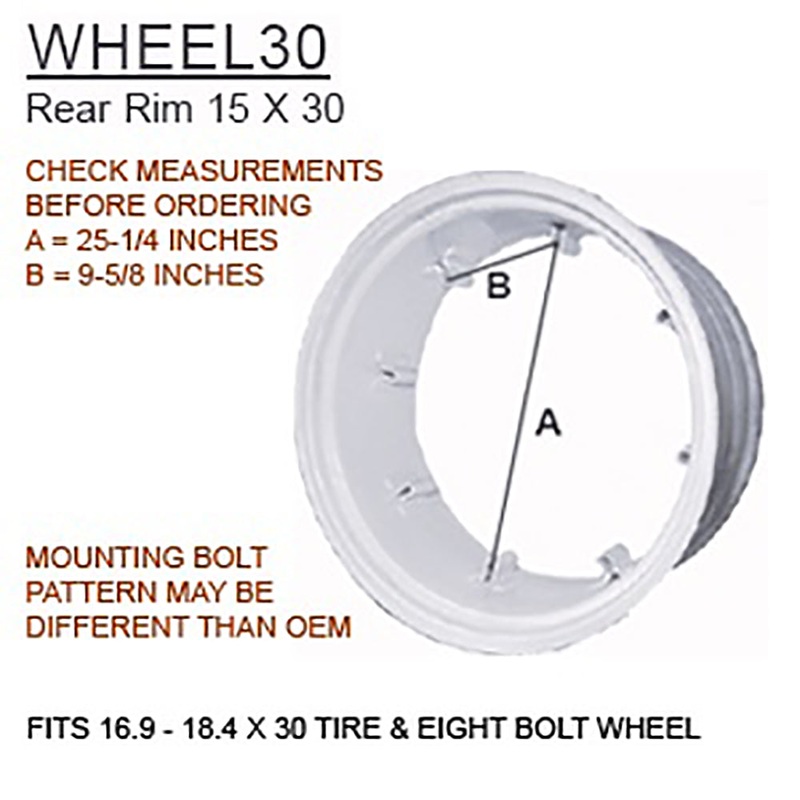 15" x 30" 8 Loop Rear Rim Fits Ford 5000 7610 3000 6600 4110 4600 2600 6610 4000