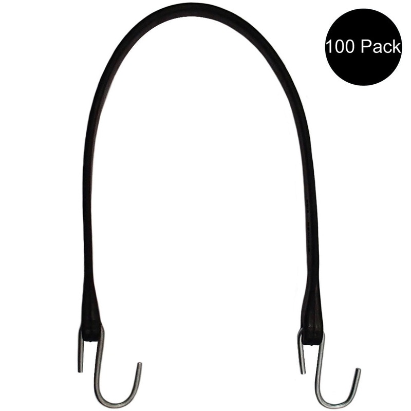 (100) 21" Rubber Tarp Straps Black Heavy-Duty Multi-Purpose