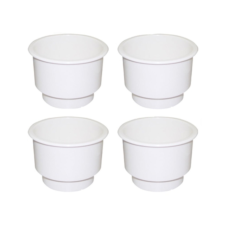 Set of 4 White Plastic Cup Drink Holders For Marine Boating, RVs, Cars, Outdoor