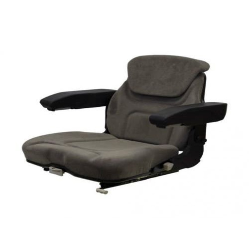 Seat Assembly Fabric Gray Fully Fold able fits John Deere fits New Holland fits Case fits International fits Massey Ferguson fits Ford fits Case IH