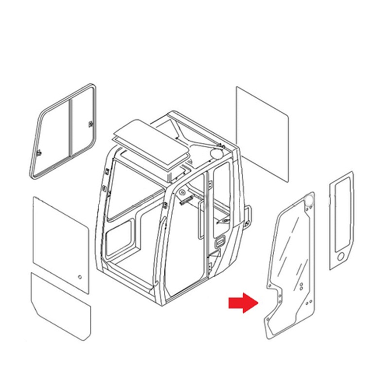 0398630302 Cab Door Glass Fits Takeuchi Models TB153FR TB180FR