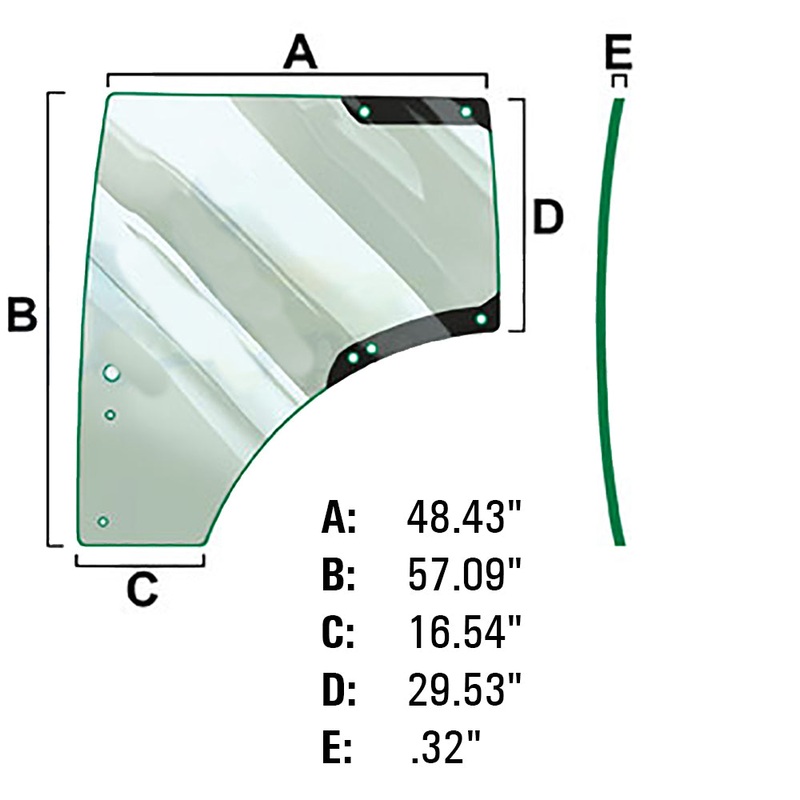 WN-L212967-PEX Glass, Door, LH Fits John Deere 6105R 6115R 6125R 6140R 6150R