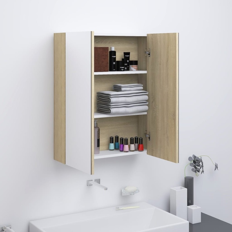 Armoire  miroir de salle de bain 60x15x75cm MDF Blanc et chne