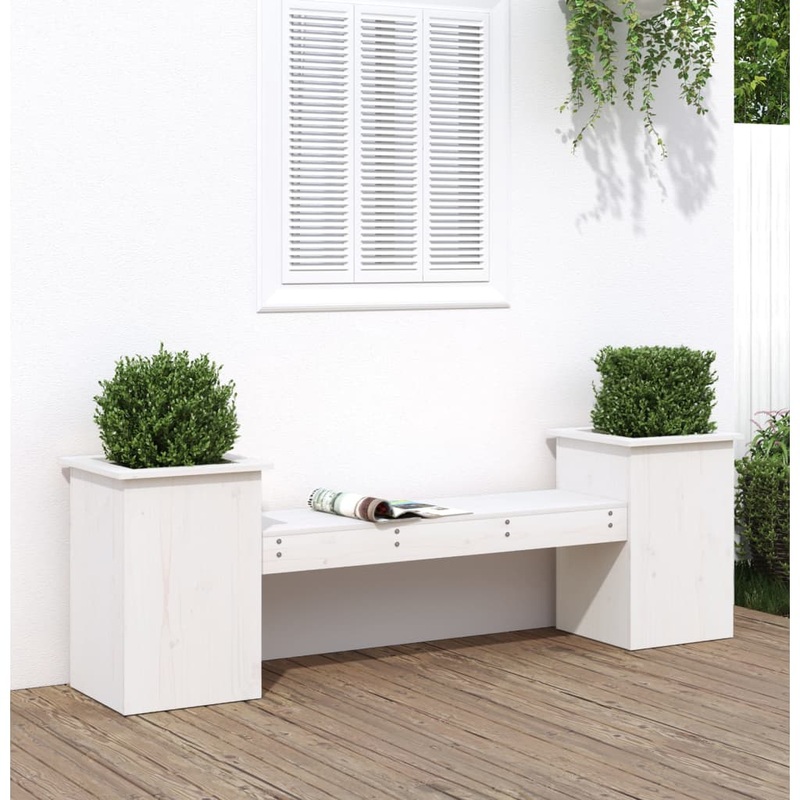 Banc avec jardinires blanc 184,5x39,5x56,5 cm bois massif pin