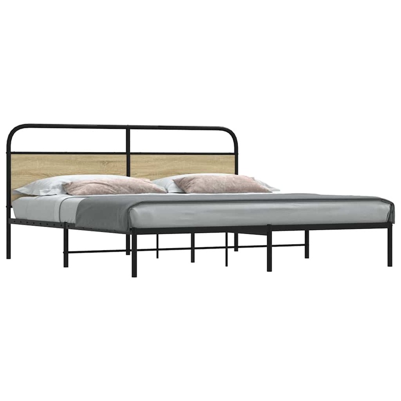 Cadre de lit en mtal sans matelas chne sonoma 200x200 cm