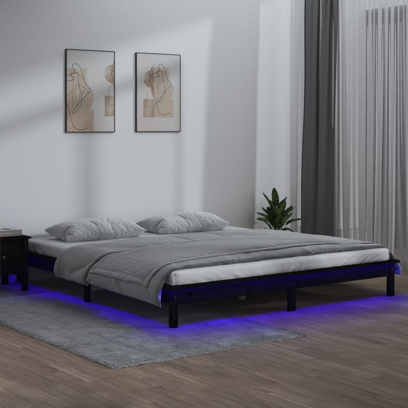 Cadre de lit  LED sans matelas noir 120x190 cm bois massif
