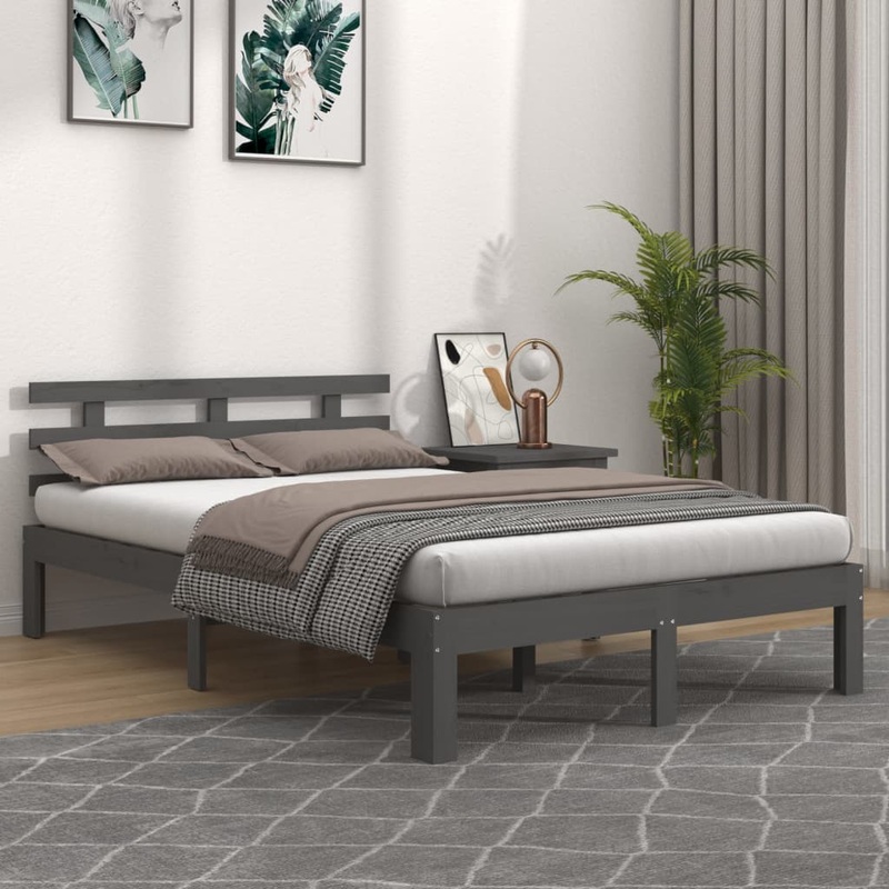 Cadre de lit sans matelas gris 135x190 cm