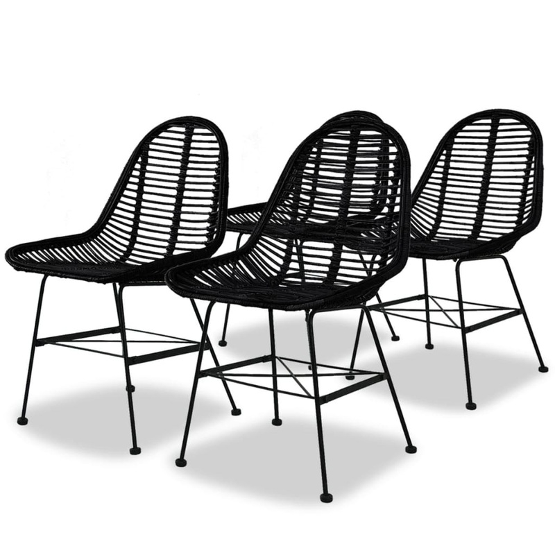 Chaises  manger lot de 4 noir rotin naturel