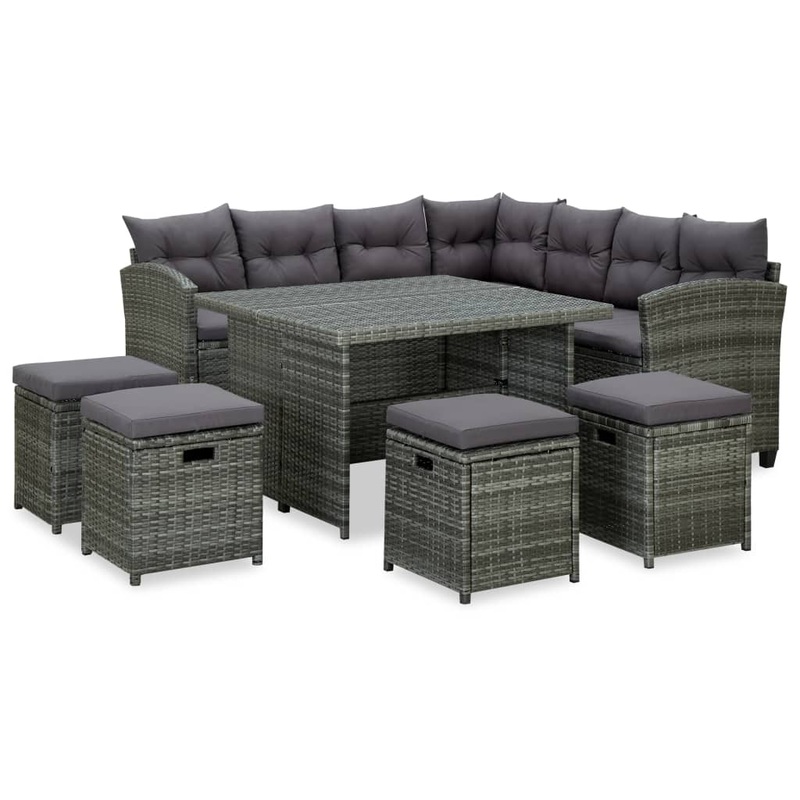 Salon de jardin 6 pcs avec coussins rsine tresse gris