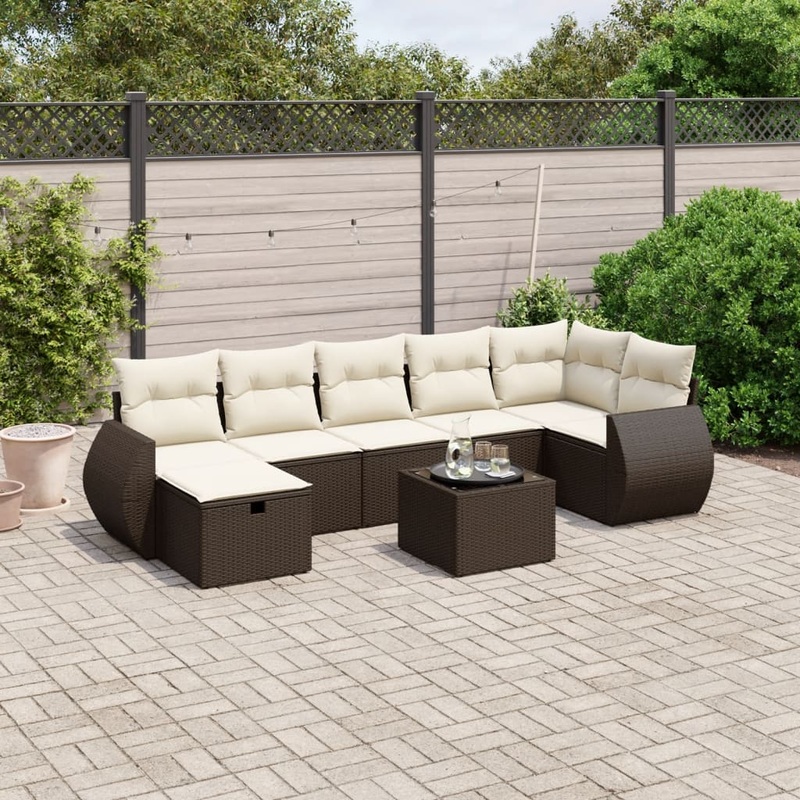 Salon de jardin 8 pcs avec coussins marron rsine tresse