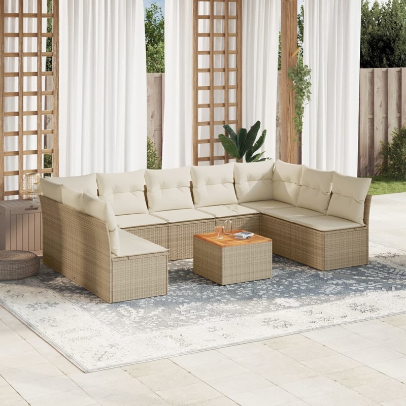 Salon de jardin avec coussins 10 pcs beige rsine tresse