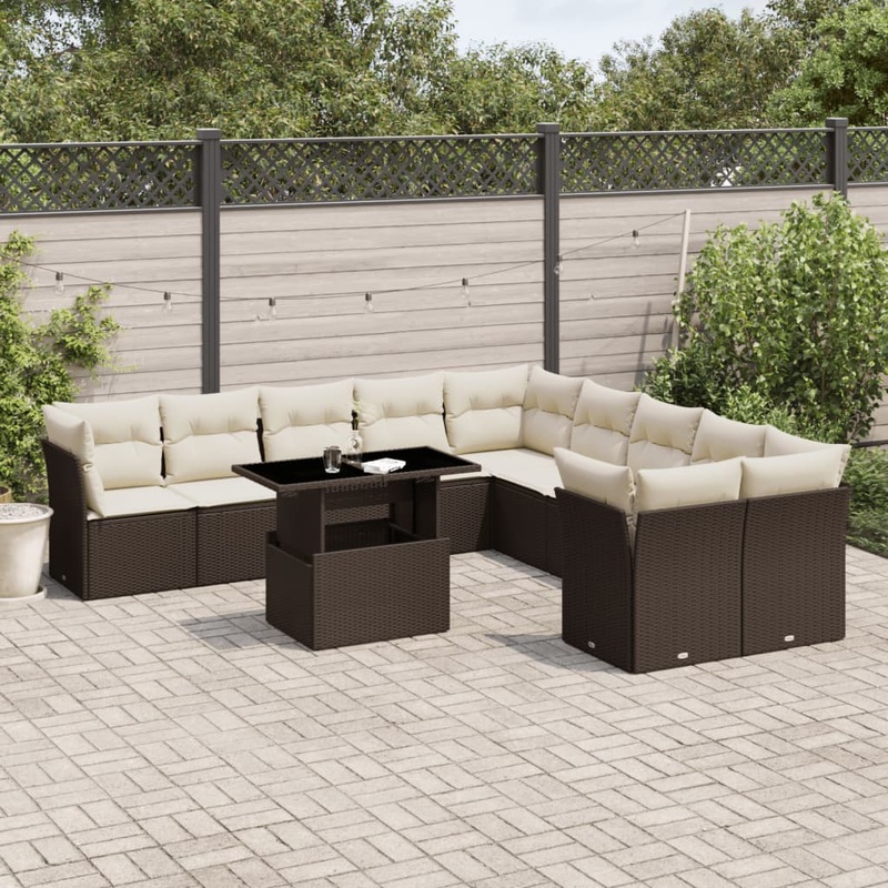 Salon de jardin et coussins 11 pcs marron rsine tresse