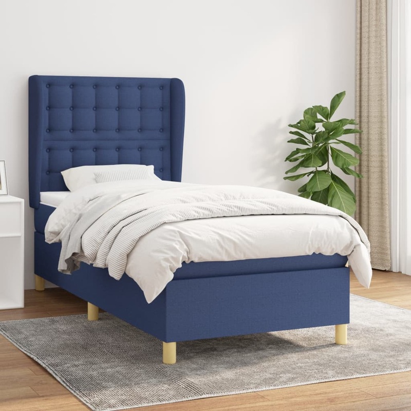 Sommier  lattes de lit avec matelas Bleu 90x200 cm Tissu