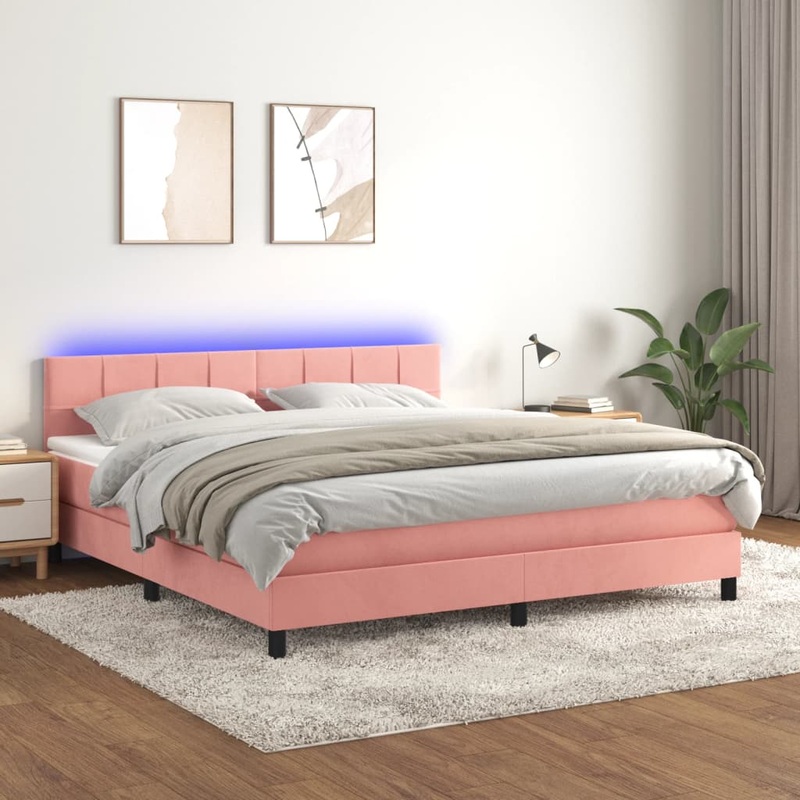 Sommier  lattes de lit avec matelas et LED Rose 160x200 cm