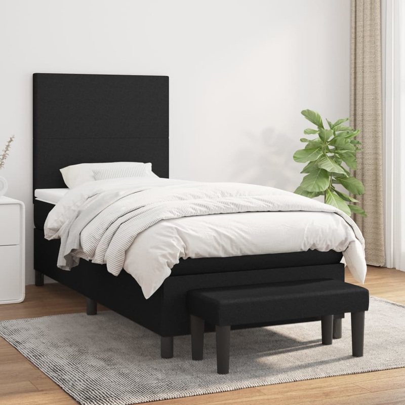 Sommier  lattes de lit avec matelas Noir 90x200 cm Tissu