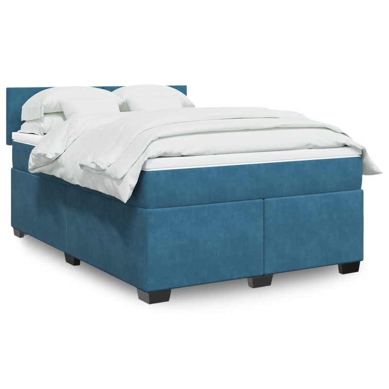 Sommier  lattes de lit et matelas bleu 160x200 cm velours