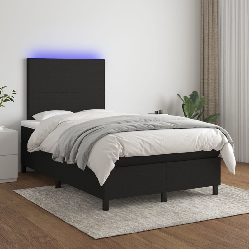 Sommier  lattes de lit et matelas et LED Noir 120x200 cm Tissu