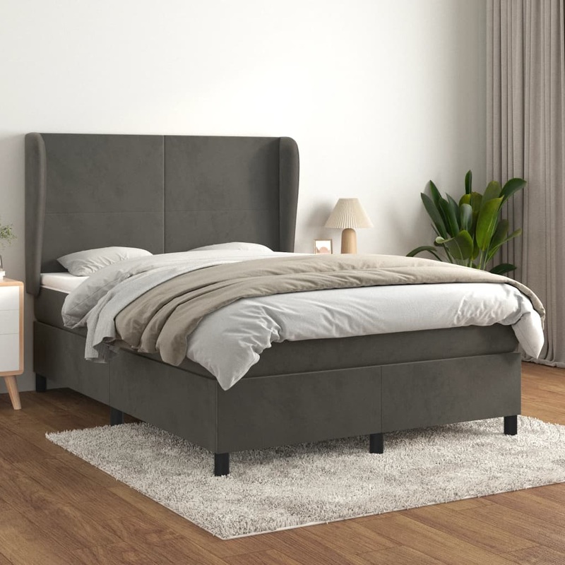 Sommier  lattes de lit et matelas Gris fonc 140x200cm Velours